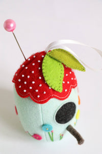 birdhouse shaped pincushion sewing pattern