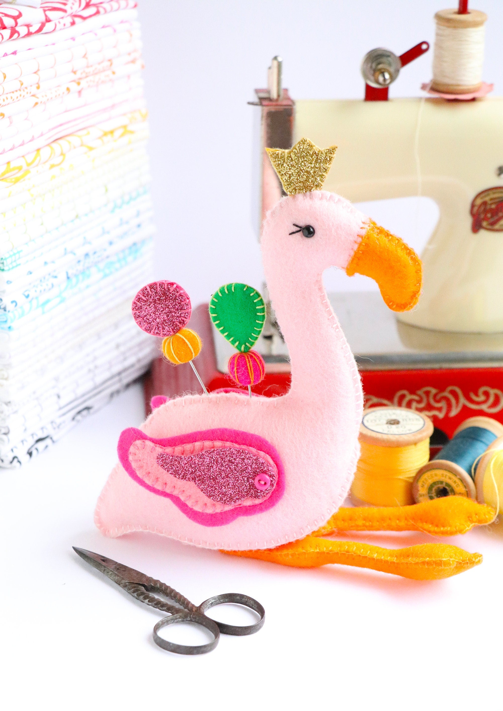 Flamboyance: Flamingo pin cushion sewing pattern.