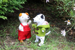 Load image into Gallery viewer, two small felt dog toys standing in a garden
