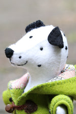 Load image into Gallery viewer, felt dalmation wearing a green coat
